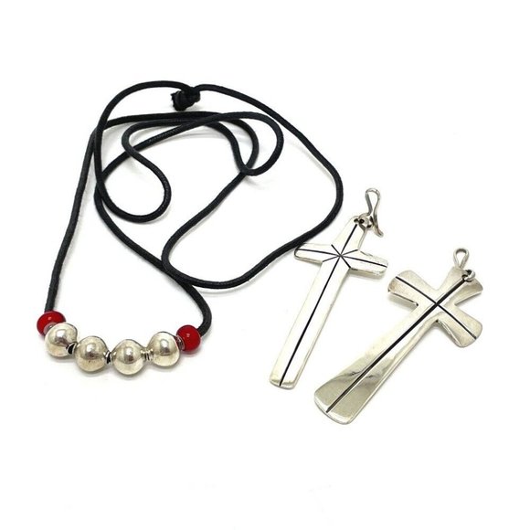 Cippy Crazy Horse Accessories Double cross Necklace SV925 SilverxRed - Picture 1 of 11